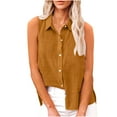 thumbnail image 1 of Moxiu Linen Tank Tops Womens Sleeveless Tops Dressy Casual Button Down Collared Shirt Loose Fit Blouse Work Office Outfits 2025 Brown,XL, 1 of 7