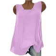 thumbnail image 1 of Moxiu Linen Tanks Women Long Flowy Summer Tops Cute Pleated Crewneck Tunic Basic Casual Gauze Shirts Beach Blouse Plus Size Purple,XL, 1 of 7