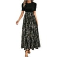 thumbnail image 1 of Moxiu Long Floral Dresses for Women 2025 Elegant Boho Tie Belted Patchwork Empire Waist Short Sleeve Modest Flowy Ruffle Hem Maxi Dress Black,S, 1 of 7