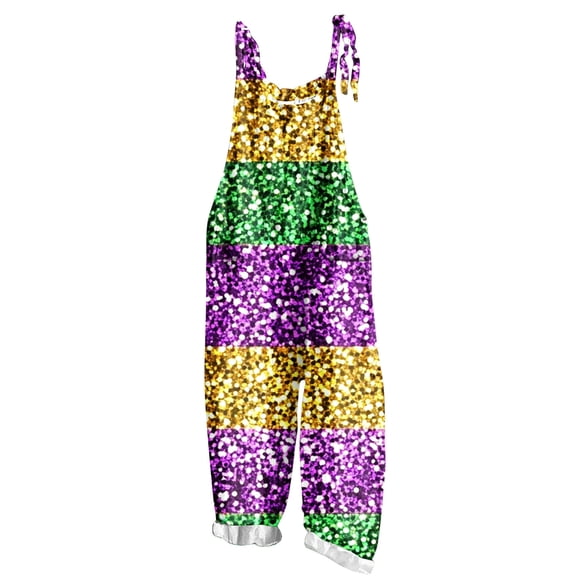 Moxiu Mardi Gras Jumpsuit Women Wide Leg Patchwork Sequin Graphic Overalls Plus Size Adjustable Strappy Loose Fit Rompers 2025 Multicolor,S