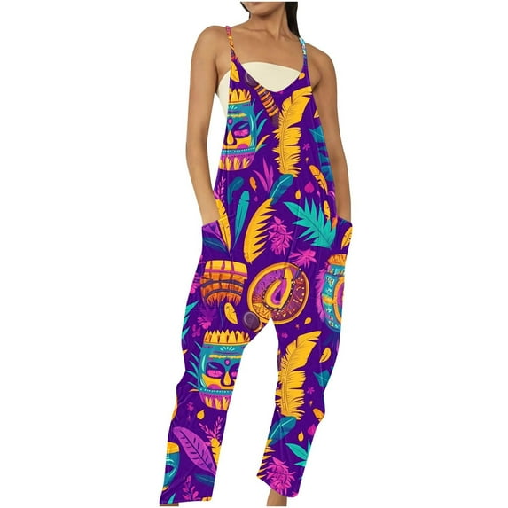 Moxiu Mardi Gras Jumpsuit for Women Coveralls Trousers Pants Catsuit Glitter Color Block Sequin Print Flare Wide Leg Overalls 2025 Multicolor,L