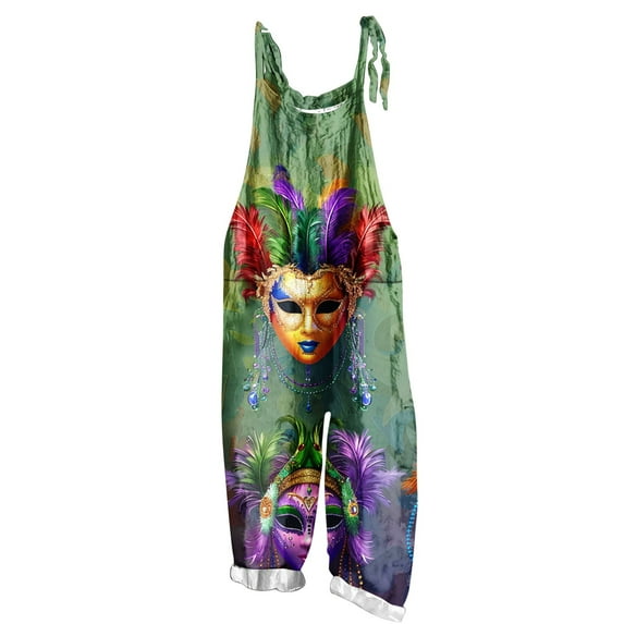 Moxiu Mardi Gras Overalls Women Spring Summer Adjustable Straps Casual Loose Fit Overalls Carnival Printed Beach Romper Pant 2025 Multicolor,XXL