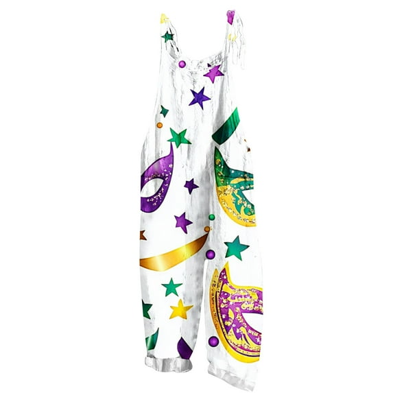 Moxiu Mardi Gras Sequin Jumpsuit for Women Wide Leg Patchwork Graphic Overalls Plus Size Adjustable Strappy Loose Fit Rompers 2025 Multicolor,M