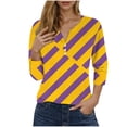 thumbnail image 1 of Moxiu Mardi Gras Shirts Women New Orleans Carnival Theme Shirts 3/4 Sleeve Henley Buttons V Neck Blouse Tshirt Parade Costume Tops 2025 Yellow,XXXL, 1 of 5