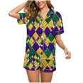 thumbnail image 1 of Moxiu Mardi Gras Womens Satin Pajamas Shorts Sets Button Down Silk Sleepwear Short Sleeve Shirts and Shorts Carnival Nightwear Two Piece 2025 Green,S, 1 of 7