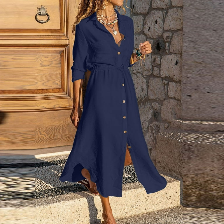 Women's Long Sleeve V-neck Waist Dress Women's Long Sleeve V-neck Waist Dress