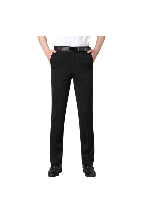 Men Dress Pants Flat Front Stretchy Wrinkle-Free Formal Pants for Business Office Work Slacks Slim Fit Expandable Waist Black,33