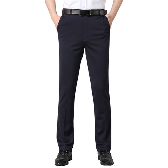 Moxiu Men Dress Pants Flat Front Stretchy Wrinkle-Free Formal Pants for Business Office Work Slacks Slim Fit Expandable Waist Navy,29