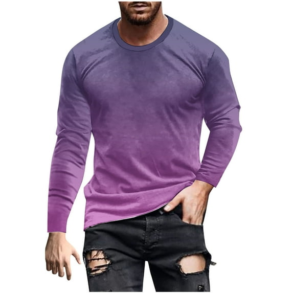 Moxiu Men Long Sleeve Graphic Shirt Casual Gradient Color Muscle T-Shirts Pullover Tops Crewneck Fashion Athletic Workout Sweatshirts 2025 Purple,M