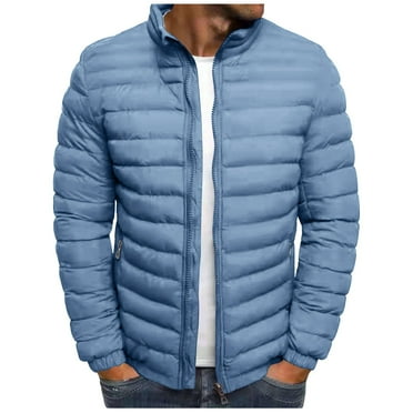 Moxiu Men Puffer Jacket Men Lightweight Zip Up Padded Coat Stand Collar Packable Puffy Down Jacket Winter Quilted Bubble Jackets 2024 Light Blue,M