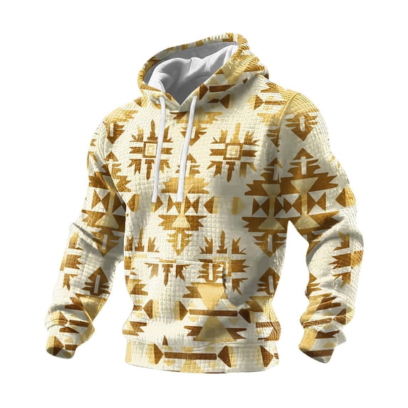 Moxiu Men's Aztec Hoodies Pullover Waffle Knit Fleece Drawstring Comfy Vintage Western Ethnic Big and Tall Hoodie