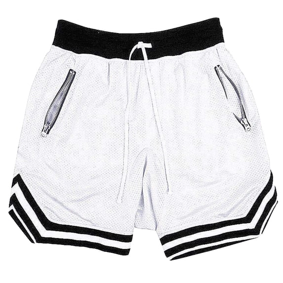 Moxiu Men's Basketball Shorts with Pockets Elastic Waist Drawstring Lightweight Quick Dry Mesh Athletic Workout Running Shorts White,S