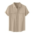 thumbnail image 1 of Moxiu Men's Big & Tall Cotton Linen Button Up Shirts Short Sleeve Lightweight Casual Beach Work Tops with Pocket Beige,XL, 1 of 7