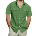 thumbnail image 1 of Moxiu Men's Big and Tall Casual Shirts Button Down Short Sleeve Linen Cotton Spread Collar Pocket Work Summer Beach Tops Army Green,XXL, 1 of 3