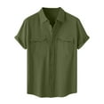 thumbnail image 1 of Moxiu Men's Big and Tall Casual Shirts Button Down Short Sleeve Linen Cotton Spread Collar Pocket Work Summer Beach Tops Green,XL, 1 of 8