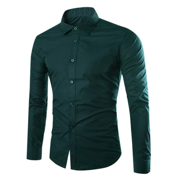 Moxiu Men's Button Down Dress Shirts Long Sleeve Stretch Wrinkle Free Dress Shirts Solid Color Formal Wedding Prom Slim Fit Work Shirts 2025 Green,L