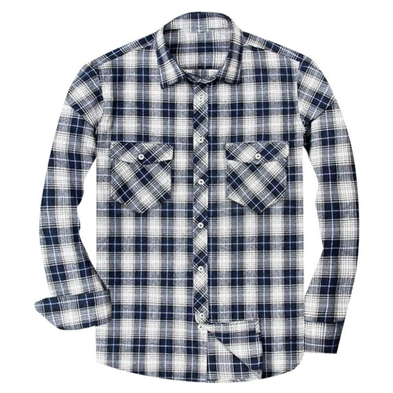 Moxiu Men's Button-Up Flannel Plaid Shirt - 2025 Long Sleeve Fall Spring with Pockets Black,L