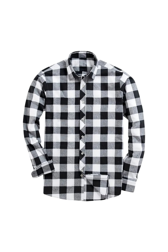 Men's Flannel Plaid Shirt - 2025 Long Sleeve Button-Up Fall Spring with Pockets White,XXL