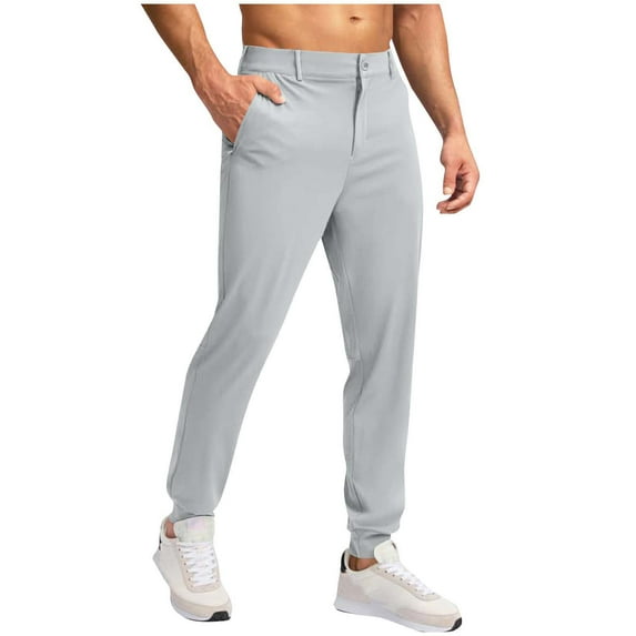 Moxiu Men's Golf Joggers Pants Stretch Work Dress Pants Expandable Waist Lightweight Quick Dry Casual Slacks Trousers with Pockets Gray,XL
