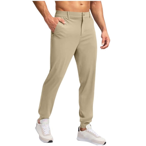 Moxiu Men's Golf Joggers Pants Stretch Work Dress Pants Expandable Waist Lightweight Quick Dry Casual Slacks Trousers with Pockets Khaki,XL