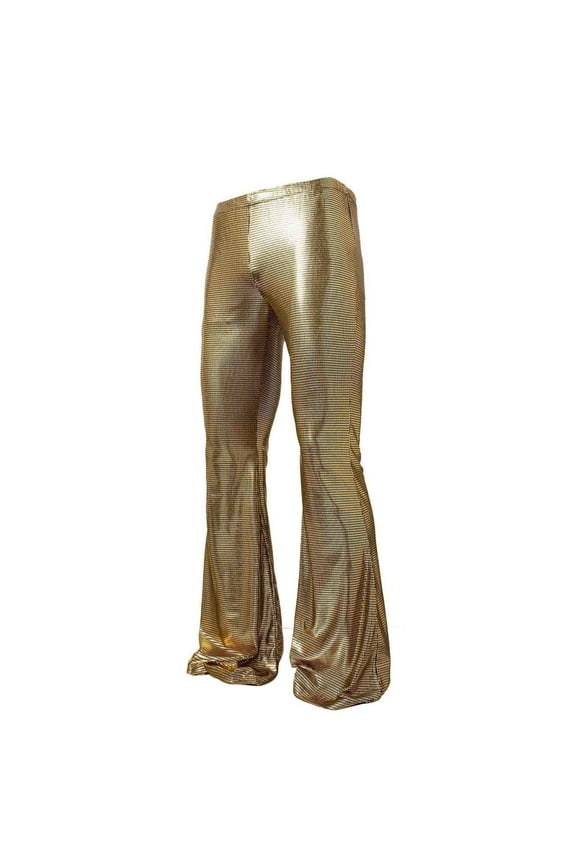 Men's Metallic Disco Shiny Pants Wedding Party Prom Wide Leg Trousers Shiny Nightclub Performance Bell Bottom Pants 2025 Gold,XXL