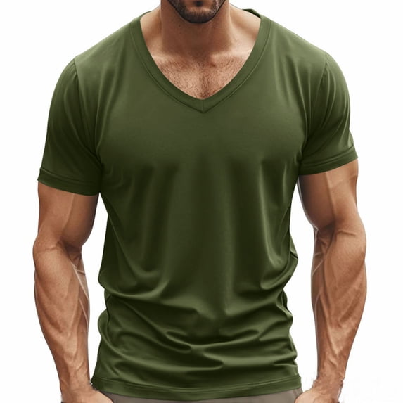 Moxiu Men's Muscle Fit T Shirt V Neck Short Sleeve Athletic Gym Tops Basic Solid Breathable Summer Workout Bodybuilding Tee Army Green,XL