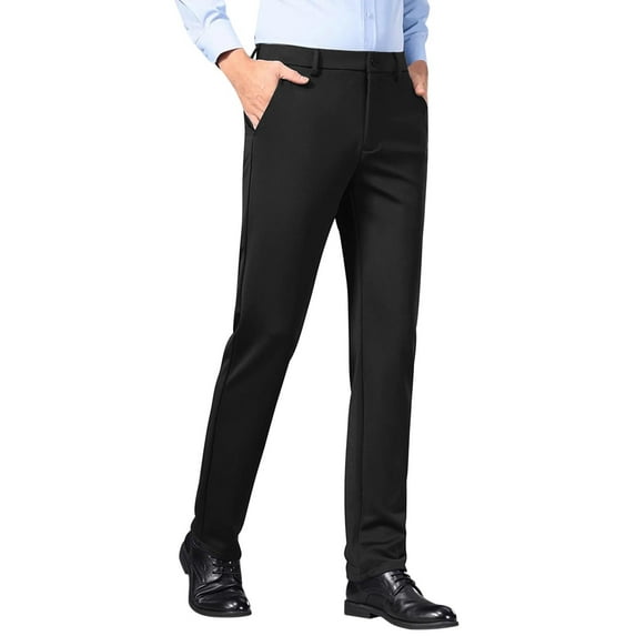Moxiu Men's Relaxed Fit Dress Pants Flat Front Wrinkle Free Formal Business Pants Stretch Expandable Waist Golf Work Pants 2026 Black,42