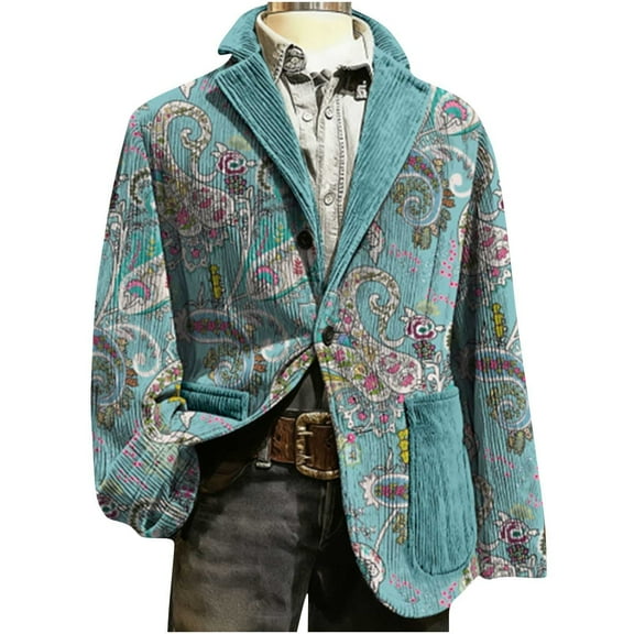 Moxiu Men's Ugly Christmas Lightweight One Button Suit - Xmas Printed Casual Holiday Party Fit Jacket with Pockets Light Blue,XXXL