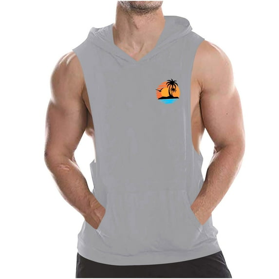 Moxiu Men's Workout Hooded Tank Tops Sports Training Sleeveless Hawaii Graphic Gym Hoodies Fitness Bodybuilding Cut Off Muscle Shirts 2025 Gray,M