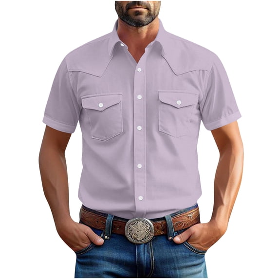 Moxiu Mens Big and Tall Western Shirts Vintage Short Sleeve Pearl Snap Button Up Two Pockets Casual Summer Work Cowboy Top 2026 Pink,XXL