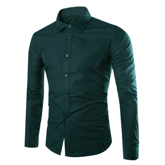 Moxiu Mens Button Down Dress Shirts Long Sleeve Stretch Wrinkle Free Dress Shirts Solid Color Formal Wedding Prom Slim Fit Work Shirts 2025 Green,XXL