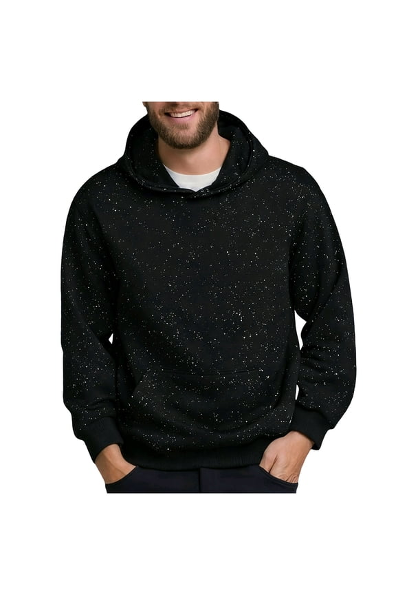Mens Casual Sparkly Sequin Hoodie Cotton Glitter Print Long Sleeve Hooded Sweatshirt with Pockets Black,XL