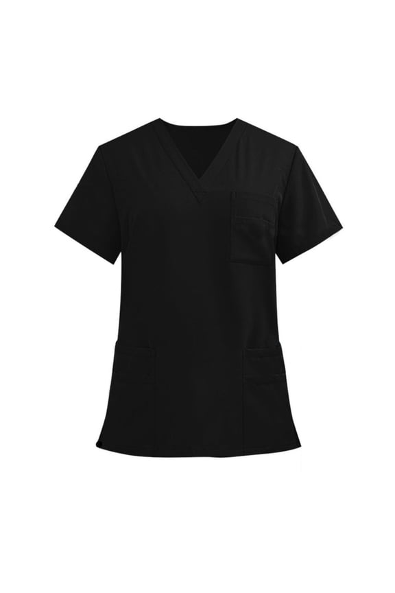 Mens Medical Scrub Shirts Short Sleeve V Neck Nurse Workwer Tops Basic Summer Stretch Nursing Uniform Top with 3 Pockets Black,S