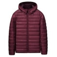 thumbnail image 1 of Moxiu Mens Packable Down Coat with Hood Lightweight Full Zip Jackets Ultra Light Warm Insulated Quilted Jackets 2025 Wine,XXL, 1 of 3