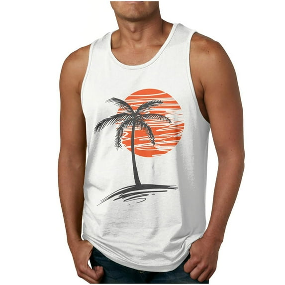Moxiu Mens Palm Tree Tanks Tops for Men Cool Printed Graphic Sleeveless Tank Top Muscle Shirt for Workout Gym Jogging Big and Tall 2025 White,XXL