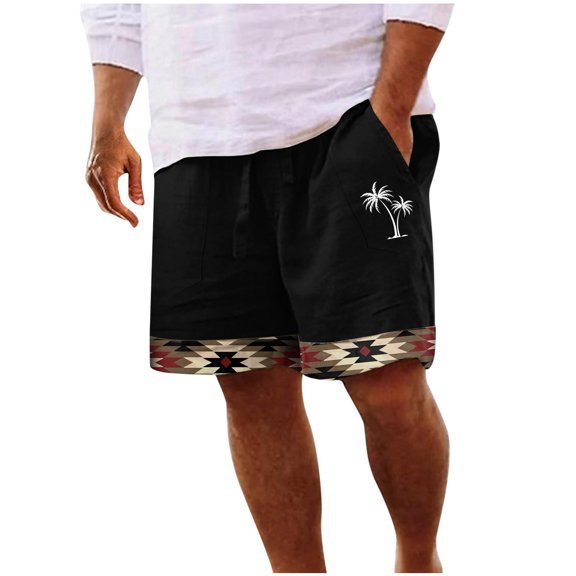 Moxiu Mens Shorts Summer Casual Cotton Linen Shorts Drawstring Elastic Waist Beach Shorts with Pockets Outdoor Vacation Shorts 2025 Black,XXL