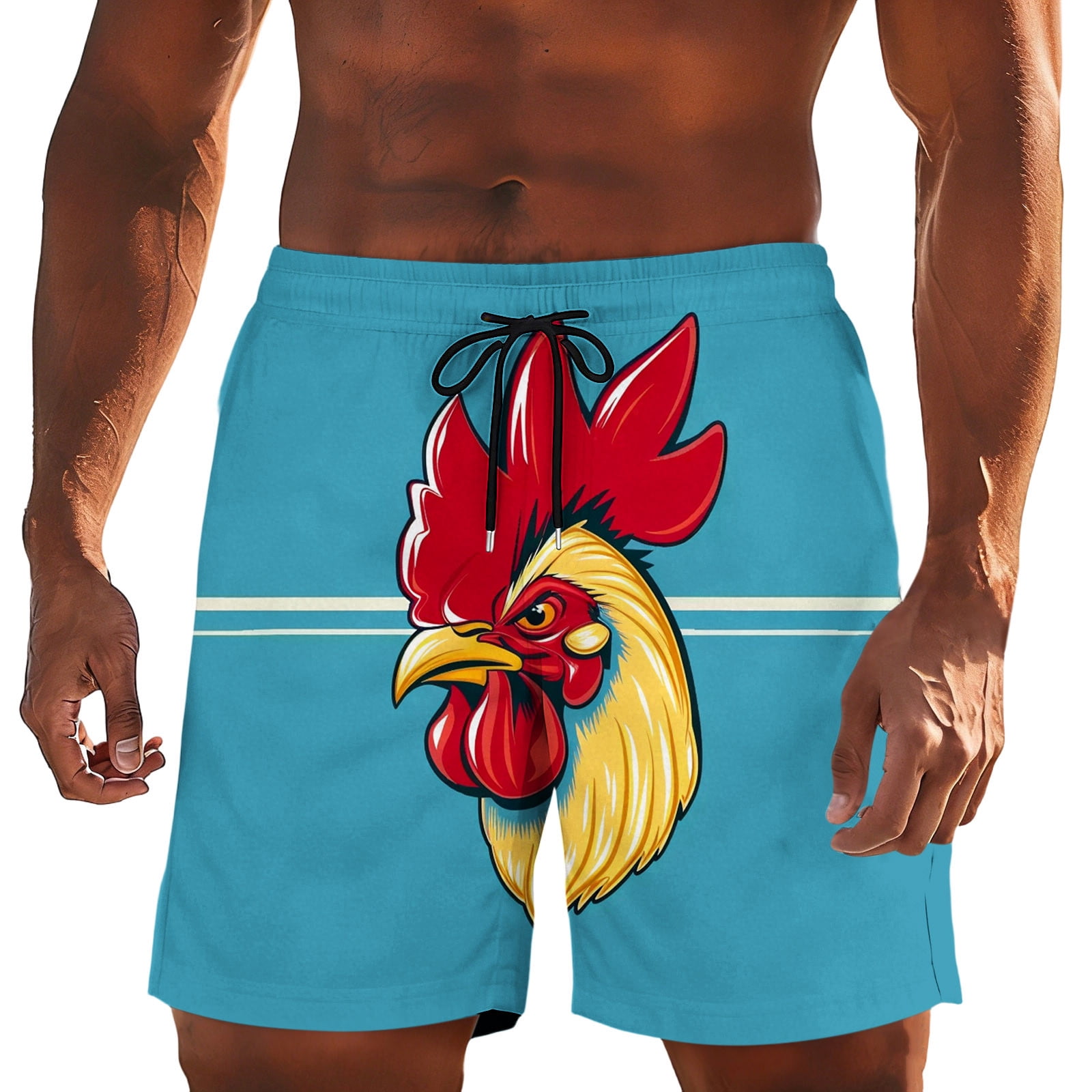 Moxiu Mens Swim Trunks Funny Turkey Printed Elastic Drawstring Waist ...