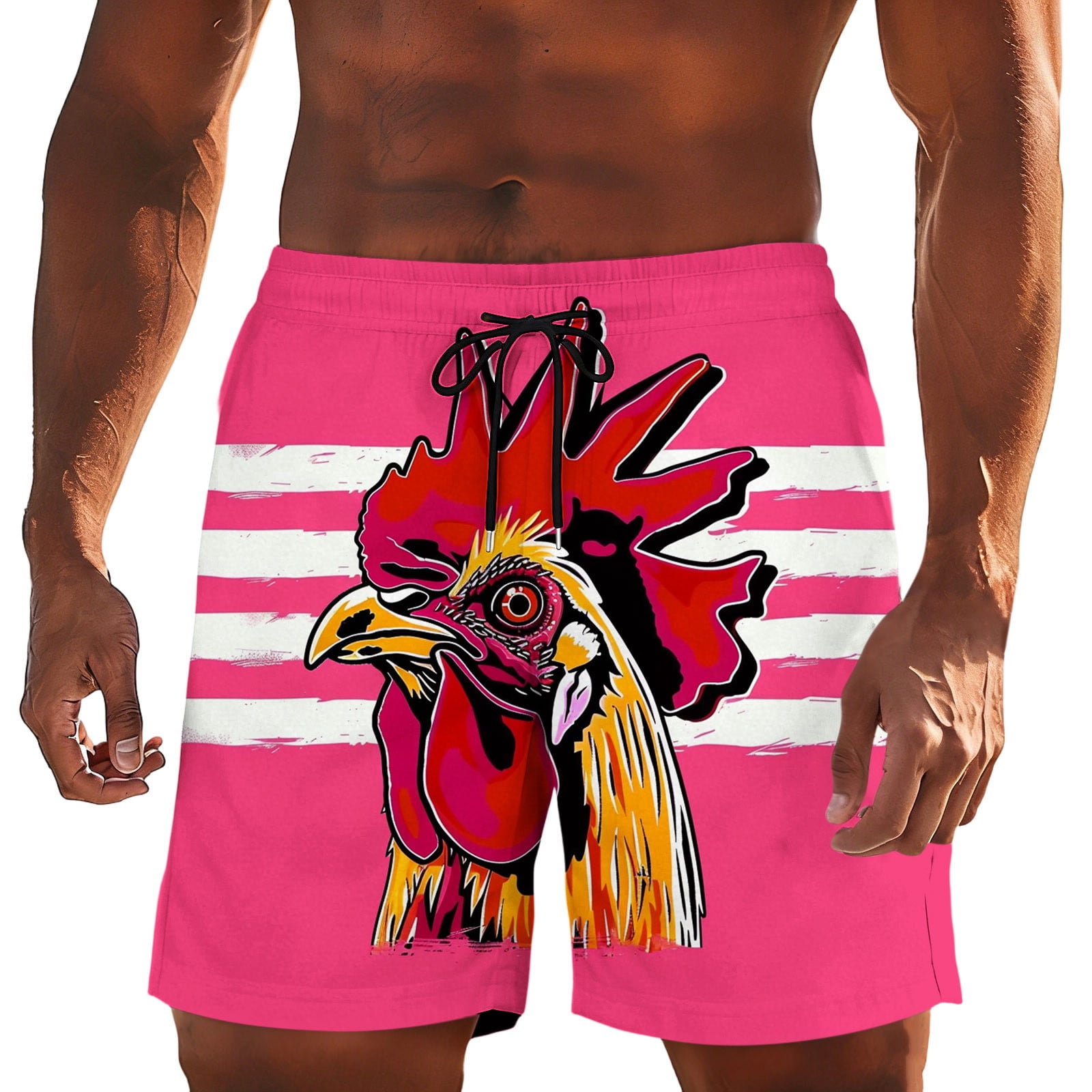 Moxiu Mens Swim Trunks Funny Turkey Printed Elastic Drawstring Waist ...