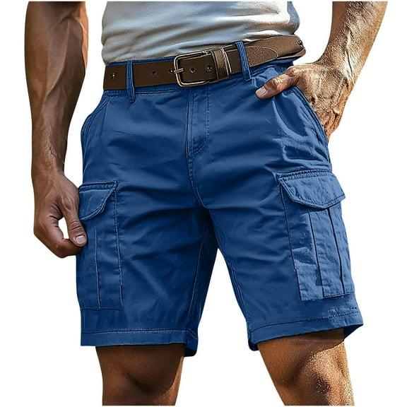 Moxiu Mens Tactical Cargo Shorts,Regular Fit Stretch Lightweight Summer Outdoor Fishing Hiking Pants with Multi Pockets Blue,L