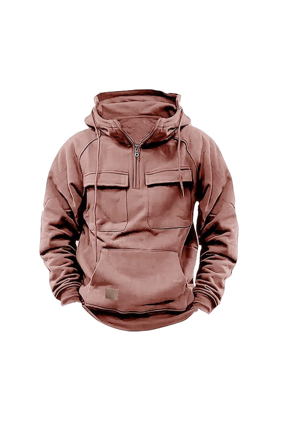 Mens Tactical Sweatshirt Cargo Hoodies Long Sleeve Military Quarter Zip Pullover Workout Hooded Sweatshirt with Pockets 2025 Hot Pink,XXL