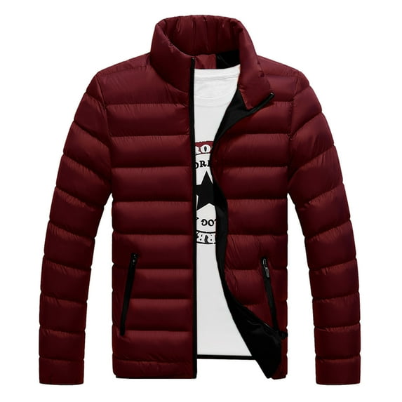 Moxiu Mens Winter Coat Puffer Jacket Lightweight Puffer Jacket Zip up Pockets Quilted Jackets Packable Down Coat Stand up Collar Jacket 2025 Wine,L