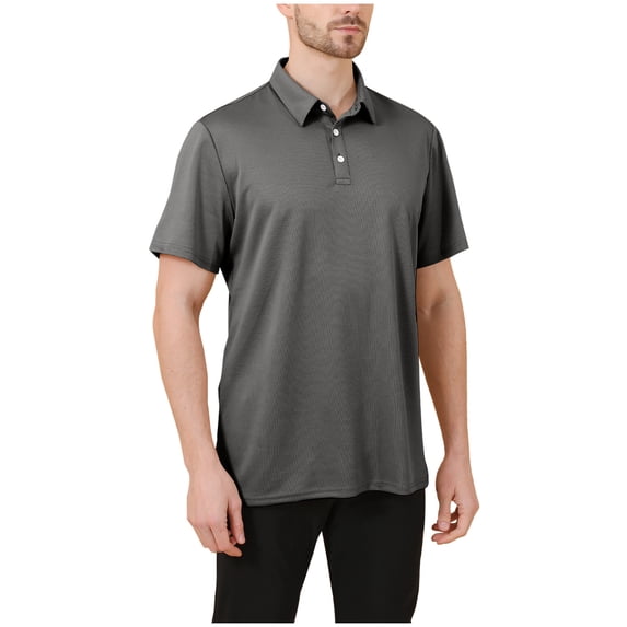 Moxiu Mesh Golf Shirts for Men Big and Tall Summer 3-Button Collared Quick Dry Breathable Performance Business Casual Work Top Dark Gray,XL