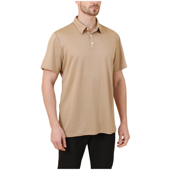 Moxiu Mesh Golf Shirts for Men Big and Tall Summer 3-Button Collared Quick Dry Breathable Performance Business Casual Work Top Khaki,XXL
