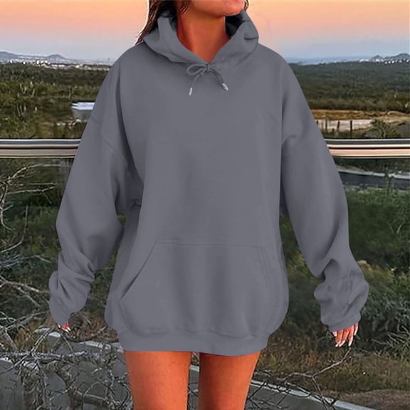 Moxiu Oversize Hoodie for Women Drawstring Sweatshirts Fleece Hooded Pullover Loose Fit Casual Plain Solid Color Hoodie 2025 Dark Gray,XXXXL