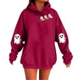 thumbnail image 1 of Moxiu Oversized Fall Hoodies for Women Halloween Sweatshirts Fleece Hooded Pullover 2025 Ghost Print Festivel Sweater Hoodies Wine,XL, 1 of 4