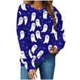 thumbnail image 1 of Moxiu Oversized Halloween Sweatshirt for Women Spooky Season Long Sleeve Graphic Crewneck Pullover Tops Cute Ghost Sweater Dark Blue,XL, 1 of 4