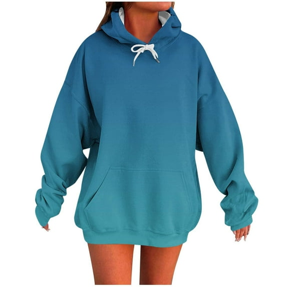 Moxiu Oversized Hooded Sweatshirt for Women Gradient Color Hoodies Fleece Pullover 2025 Loose Tie Dye Print Sweatshirts Sky Blue,M