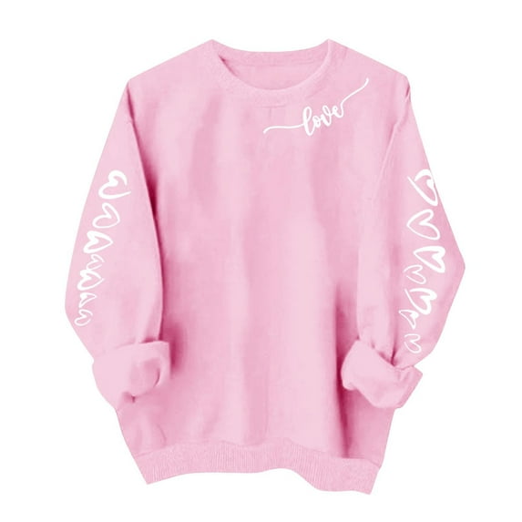 Moxiu Oversized Love Heart Pullover Women - Valentine's Day Cute Graphic Long Sleeve Sweatshirt Pink,XL
