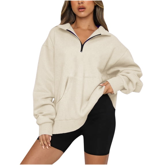 Moxiu Oversized Sweatshirt for Women 2023 Women's Long Sleeve Lapel Half Zip Up Sweatshirt Solid Stylish Loose Fit Casual Pullover Tops Fall Y2k Clothes