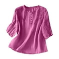 thumbnail image 1 of Moxiu Peasant Shirts for Women Cotton Linen Casual 2025 Summer Tops Vintage Embroidered Lightweight Loose Tunic Tshirts Blouses Red,XL, 1 of 3